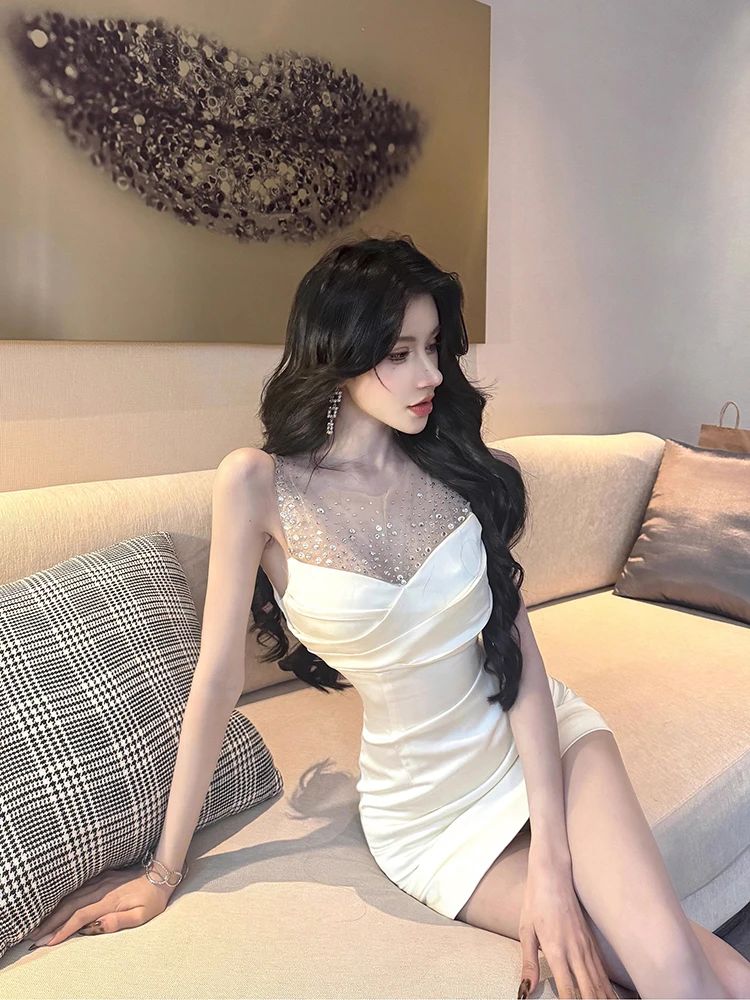 REDDACHiC-vestido de fiesta con apliques de diamantes para mujer, minivestido Sexy con puntadas de malla, fruncido, ceñido al cuerpo, ropa Formal de cóctel de cumpleaños