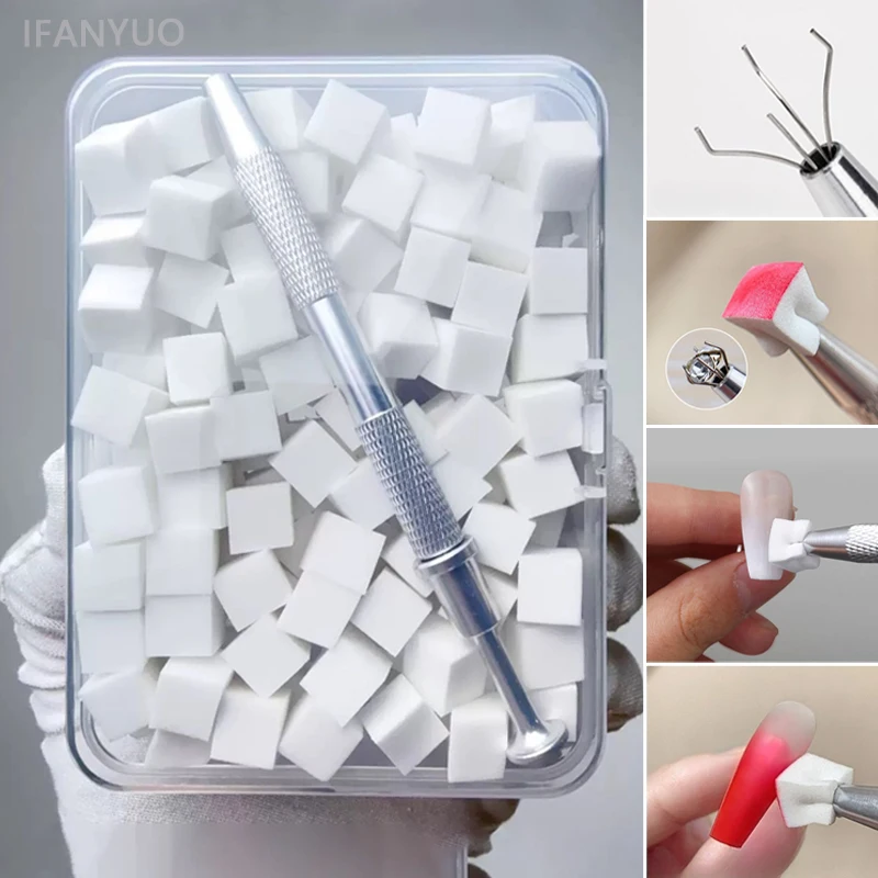 50/200Pcs Nail Art Sponge Set With Grabbing Pen Gradient Nail Brush Gel Polish Glitter Powder Manicure Accessory Manicure Tools