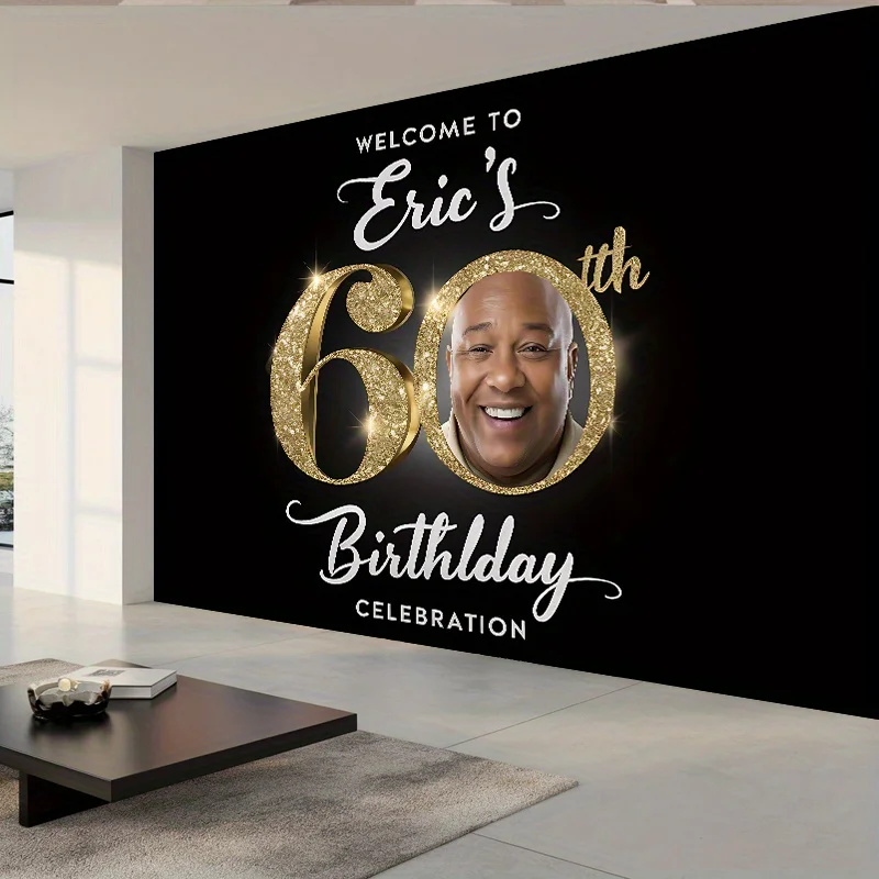 60th Anniversary Tapestry, Glittering Gold Number 60 Design, Milestone Celebration  for Party Photo Backdrop and Home Decor