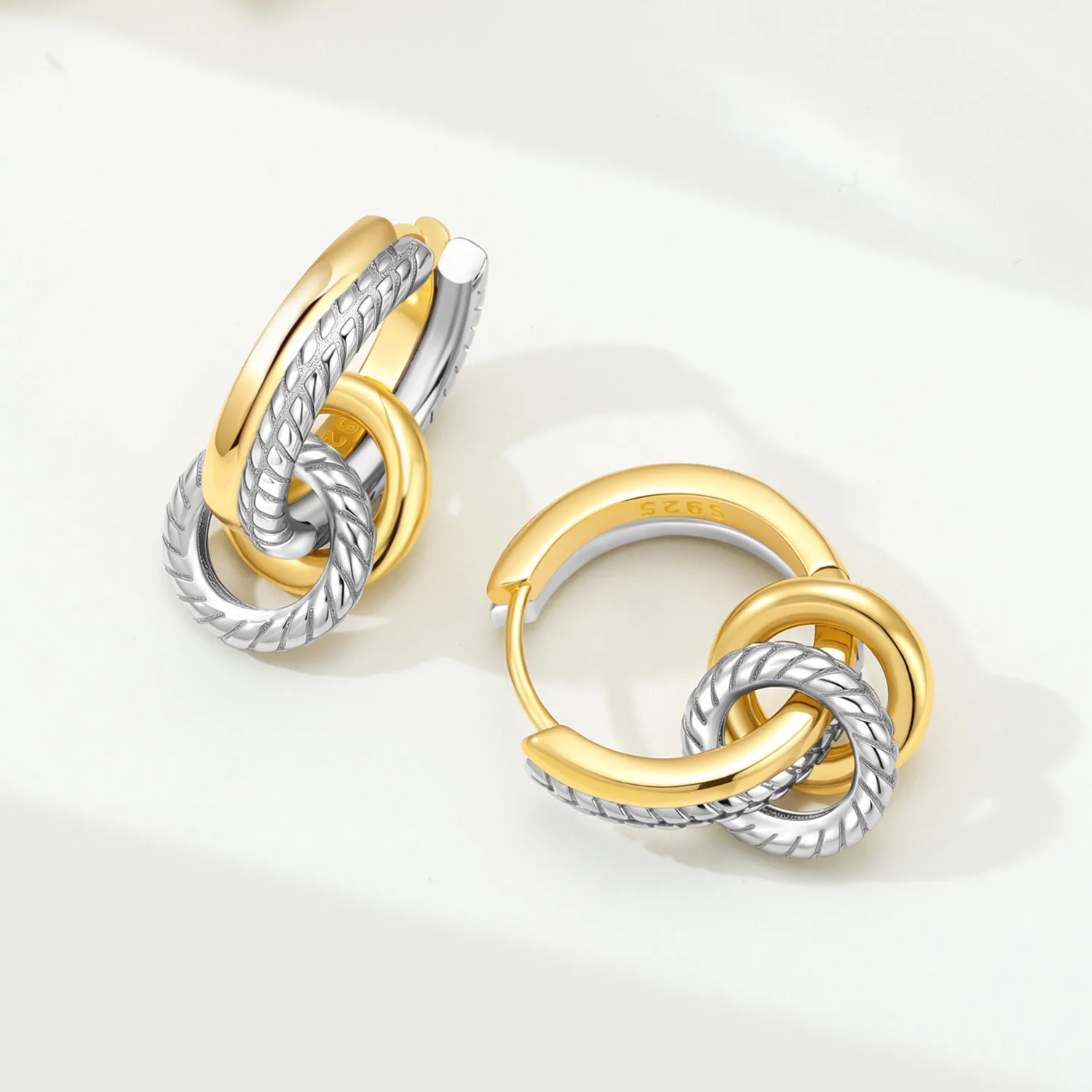 PANPOKI 925 Sterling Silver Double-ring Design Earrings Silver Hoop Earrings For Women Jewelry Original Party Trendy Gifts