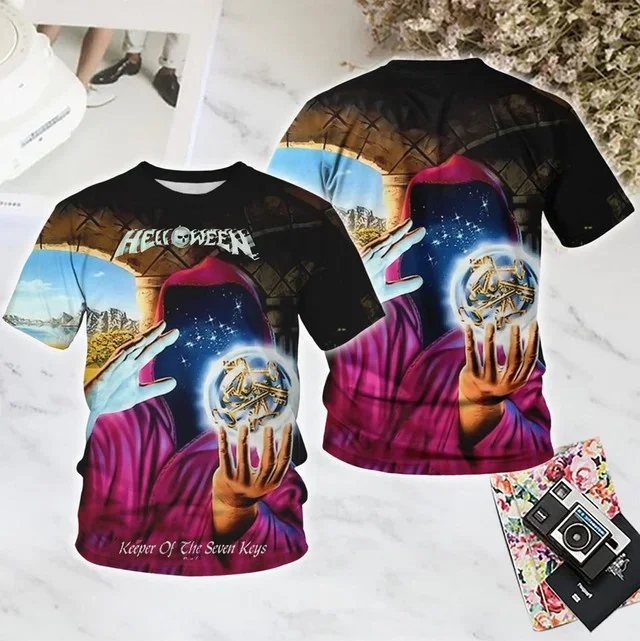 Camisetas con estampado de banda Popular Rock Helloween para hombre y mujer, camiseta de manga corta de gran tamaño a la moda en 3D, ropa superior Y2k para chico de verano