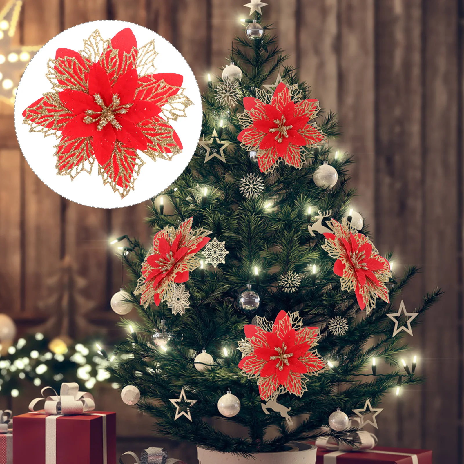 

6Pcs Fake Christmas Flowers Lightweight Artificial Blooms for Xmas Decor Wreath Mantle Bedroom Greenery Party Setup