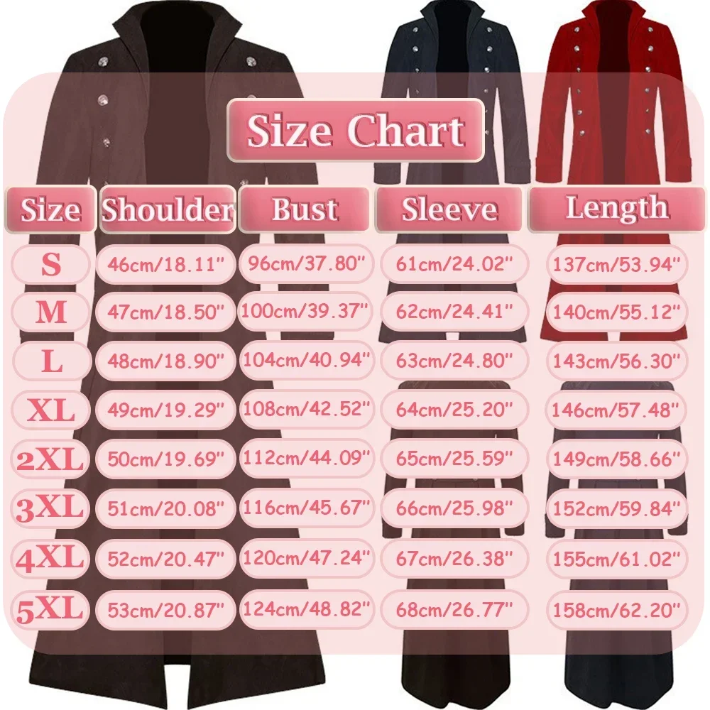 Men's Retro Medieval Renaissance Long Coat Trench Pirate Cosplay Costume Vintage Steampunk Court Nobles Coat Gothic Long Jacket