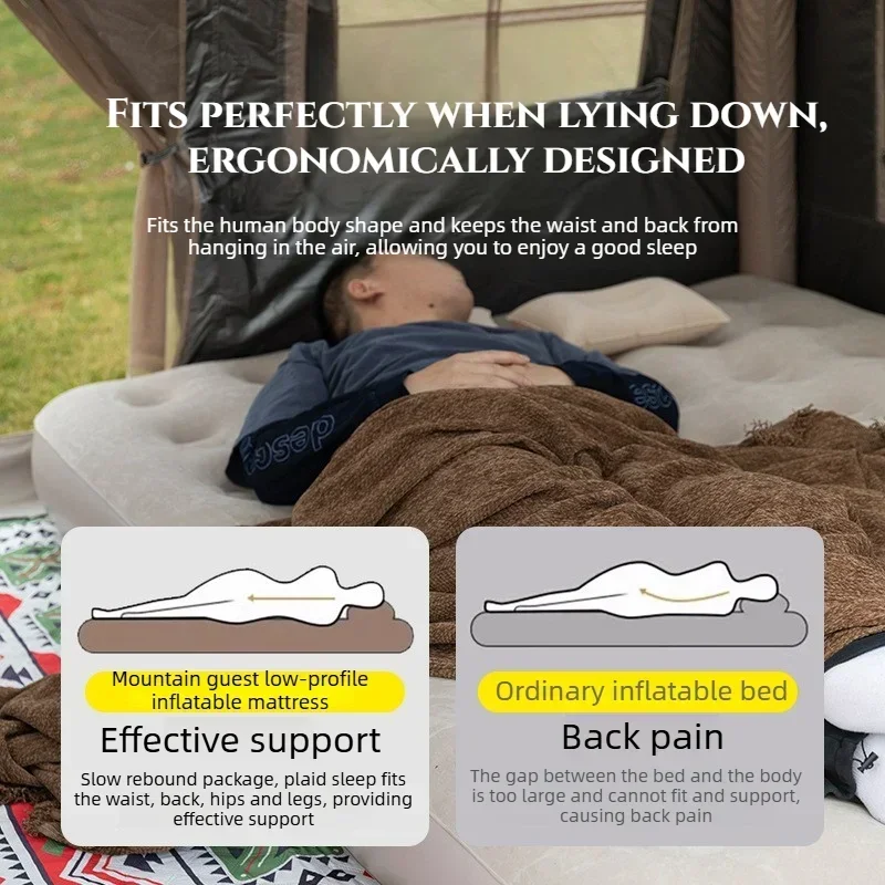 MOUNTAINHIKER 2026 1/3 Person Interior Air Mattress Glamping Mats PVC Inflatable Sleeping Mattress Camping Bed Mat Built-in Pump