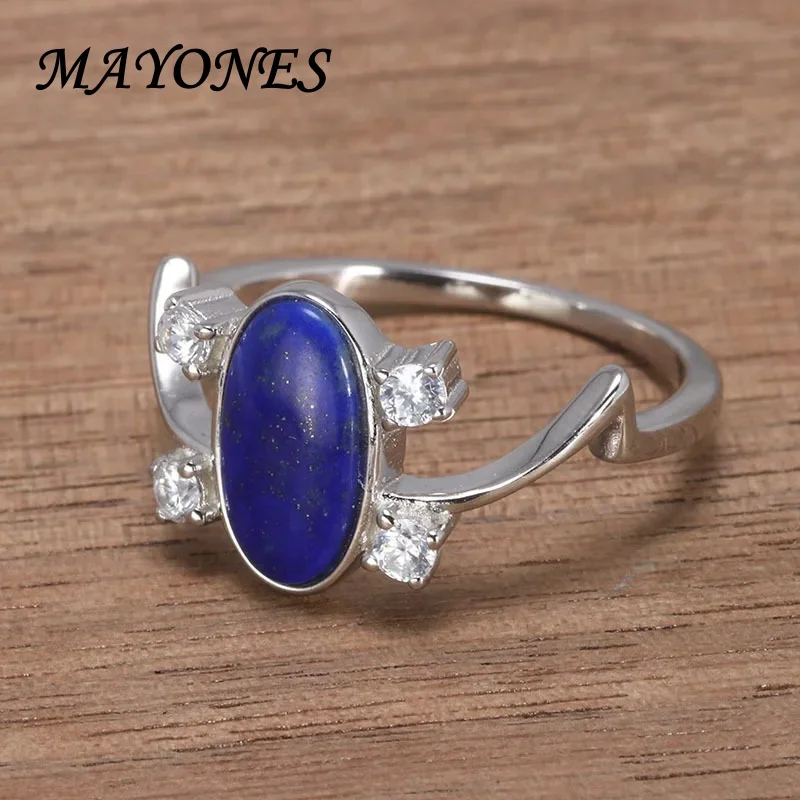 Real Pure 925 Sterling Silver Elena Rings For Women Natural Lapis Stone Diary Fine Jewelry Best Gift