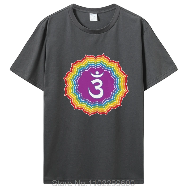 Fashion Mandala T Shirt Men Soft Cotton Buddhism Tee Seven Chakras Colors T-shirt O-neck Short Sleeve Flower Tshirt Gift