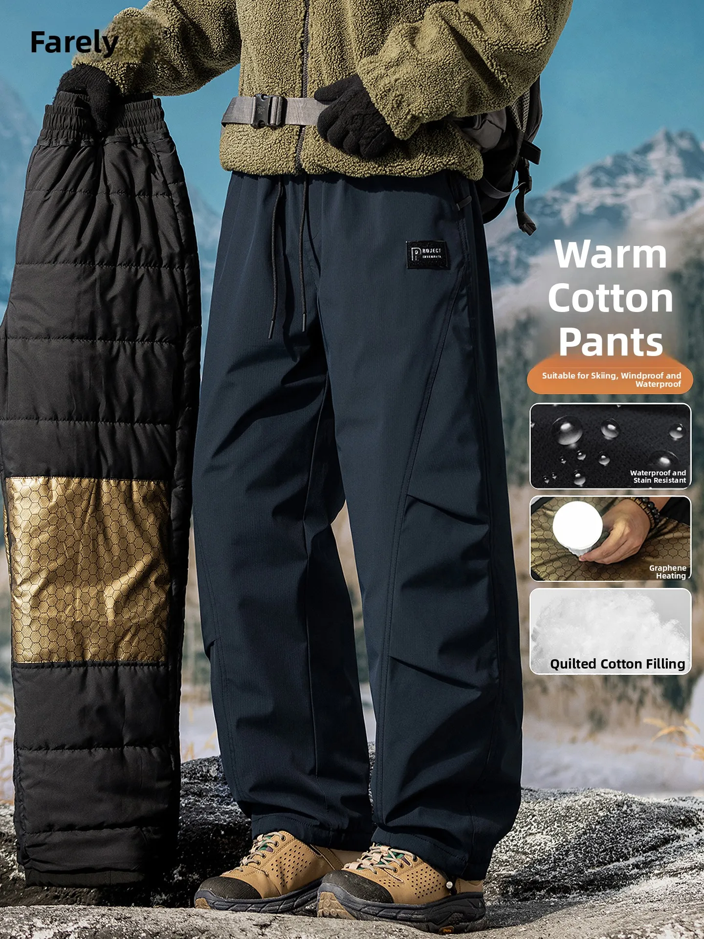 

Men's Snowboard Work Pants Fce Lined Thiened down Cotton Trousers Winter Windproof Waterproof Warm Straight Leg Pants