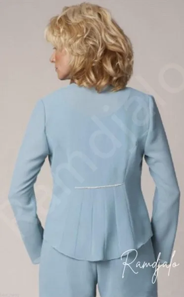 Vestidos personalizados para madre de la novia, conjunto de pantalón de gasa azul polvoriento, pantalones simples formales para mamá, fiesta de bodas, 3 piezas