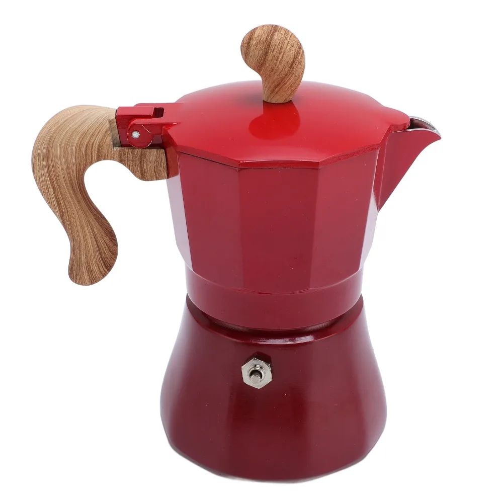 Single Valve Stovetop Coffee Maker 150ml Capacity Red Color Stovetop Espresso Maker Aluminum Material Stovetop Compatible