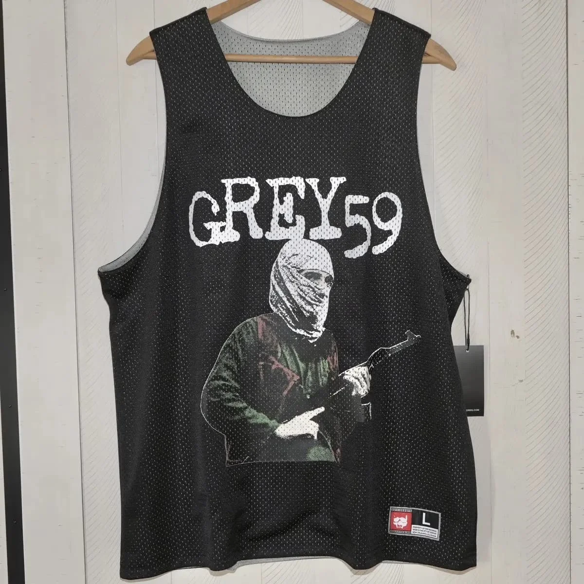 Camiseta sin mangas negra para hombre, Grey59, con figura enmascarada, estilo jersey, chaleco sin mangas, hip hop, trap, camiseta de baloncesto, camiseta deportiva casual, para combinar en familia.