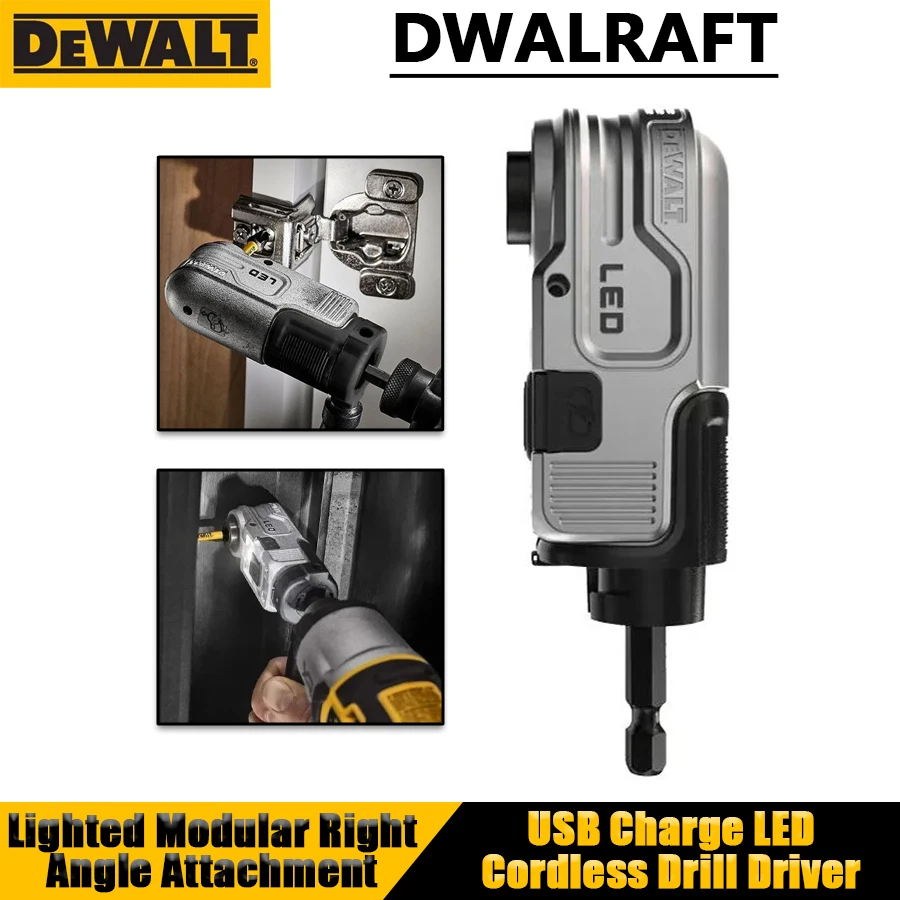 DEWALT DWALRAFT FLEXTORQ® Lighted Modular Right Angle Attachment USB Charge LED Cordless Drill Driver Power Tool Accessories