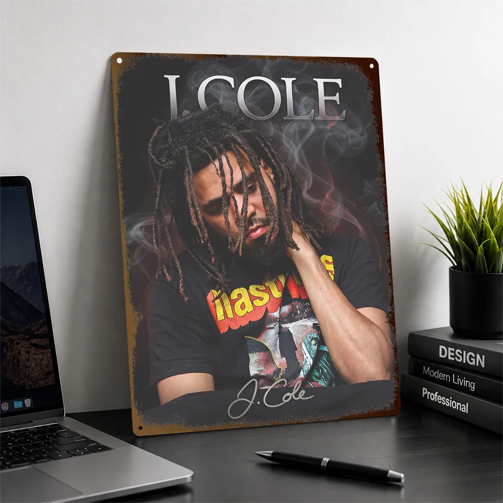 J. Cole Portrait Printed Poster Personalized Aluminum Metal Sign Album Era Tribute Wall Art For Audio Corner As Collector Gift
