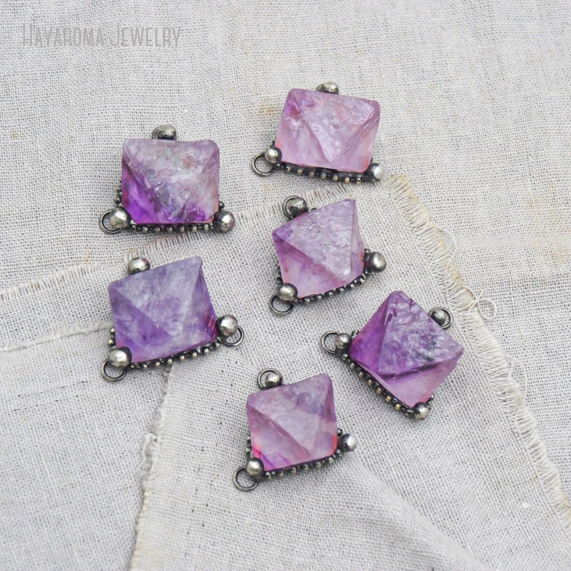 

10Pcs Purple Fluorite Octahedron Crystal Necklace Pendant Natural Gemstone Talisman Witch Wicca Boho Goth Punk Jewelry Charm