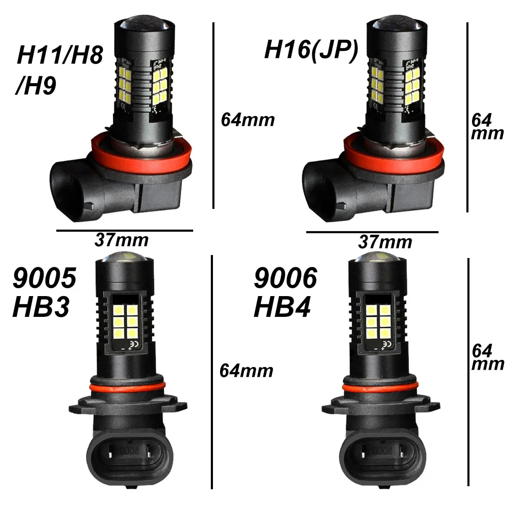 2pcs HB4 9006 HB3 9005 Fog Light Bulb H8 H11 H16 JP LED Bulbs Car Driving DRL Auto Lamp 6000k White Golden Yellow 12V 1200LM