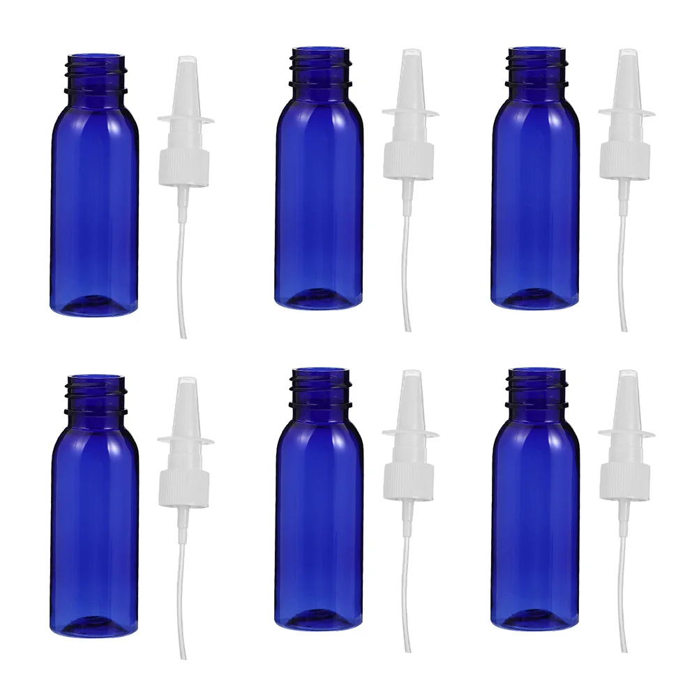 

6pcs 30ml Blue PET Round Shoulder Empty Bottles Mini Sub Lotion Containers Reusable Travel Nasal Spray Leak Proof