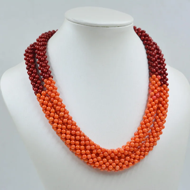 Fashion! Hand woven natural coral necklace, top-notch exquisite women's party jewelry 19”