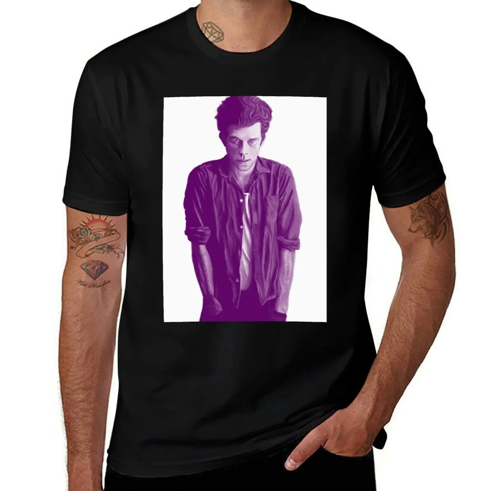 Tom Waits in Purple, Magical Realism Portrait White Background, Single and Repeating Pattern T-Shirt