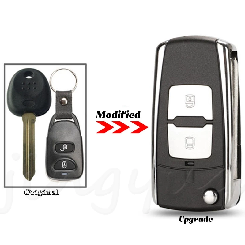 

jingyuqin No Battery Holder Car Key Shell For Hyundai Elantra Santa FE Atos Trajet Remote Alarm Modified Flip Key Case