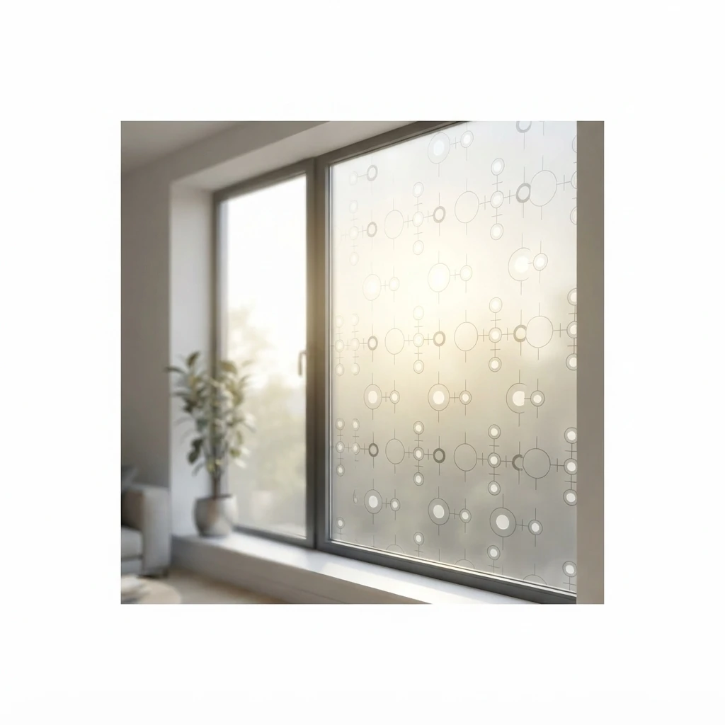 Modern Geometric Circle Pattern Self-Adhesive Window Film Frosted Privacy Anti-UV Heat Control Opaque Glass Sticker