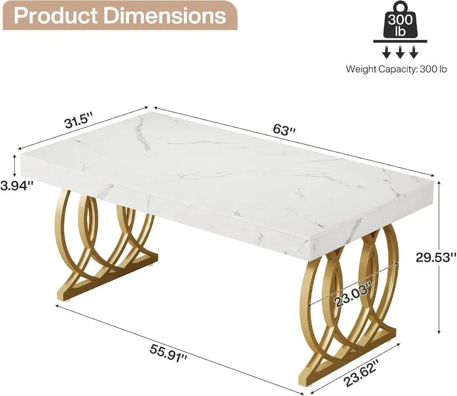 Tribesigns 63-Inch Executive Desk, Modern Office Computer Desk with Stylish Gold Legs, Rectangular Workstation for Home Office