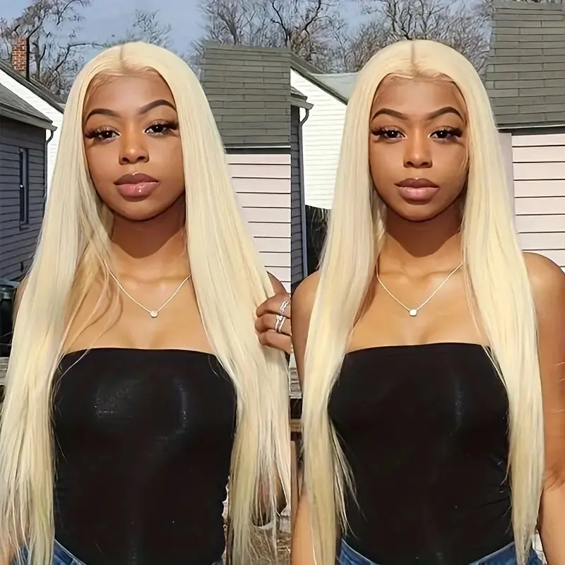 Blonde 613 13x6 HD Lace Forehead Wig 24 Inch 13x4 Glueless Straight Pre-Bleached Brazilian Human Hair Wig 150 Density