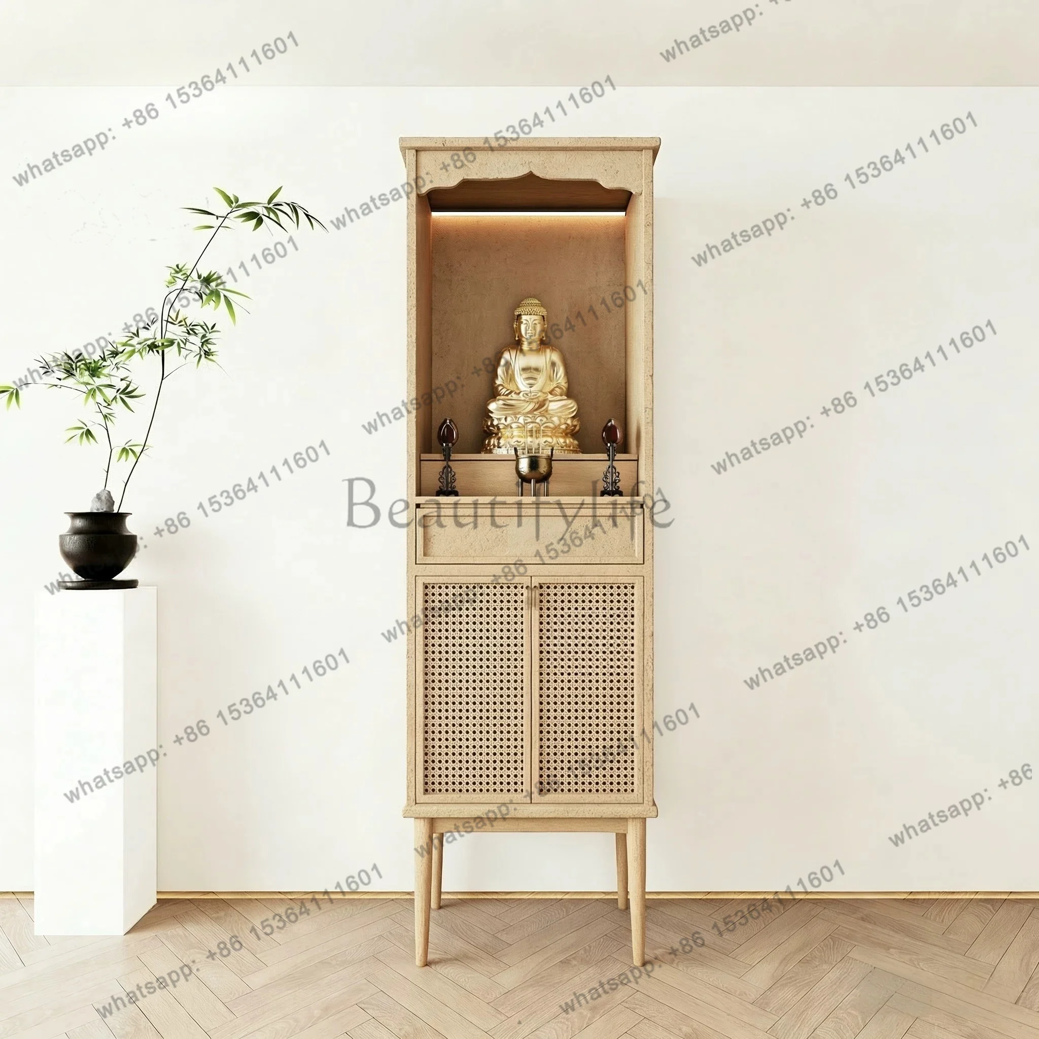 YJ Ash Wood Song‑Style Solid Wood Shrine Cabinet Home Buddha Hall Household Altar For Guanyin Buddha Statue Worship Table