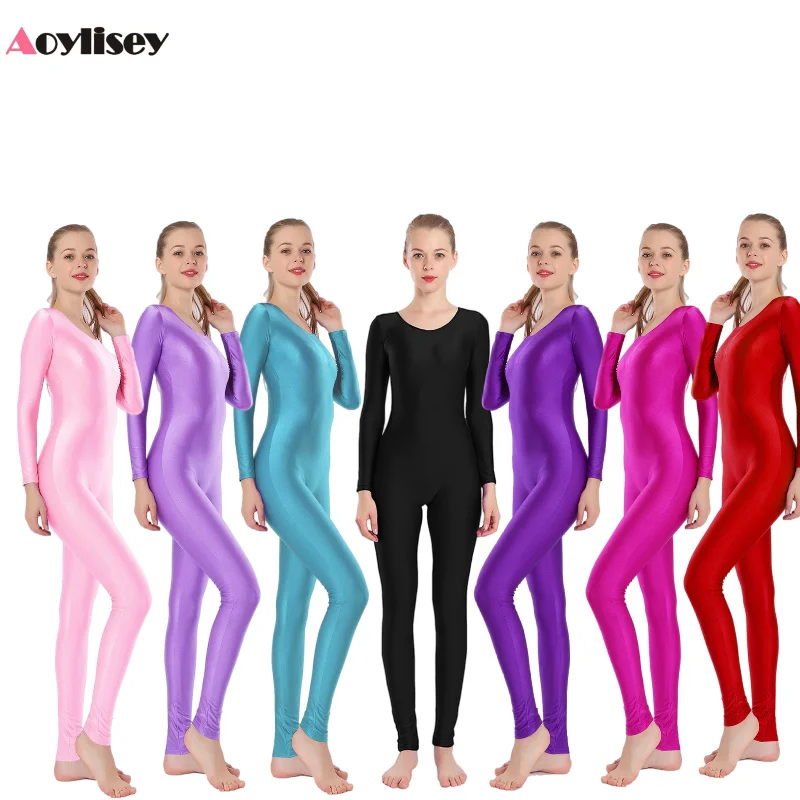 AOYLISEY Women Full Body Unitard Scoop Neck Unisex Dancewear Long Sleeve Ballet Spandex Jumpsuit Playsuit Workout Yoga Fitness