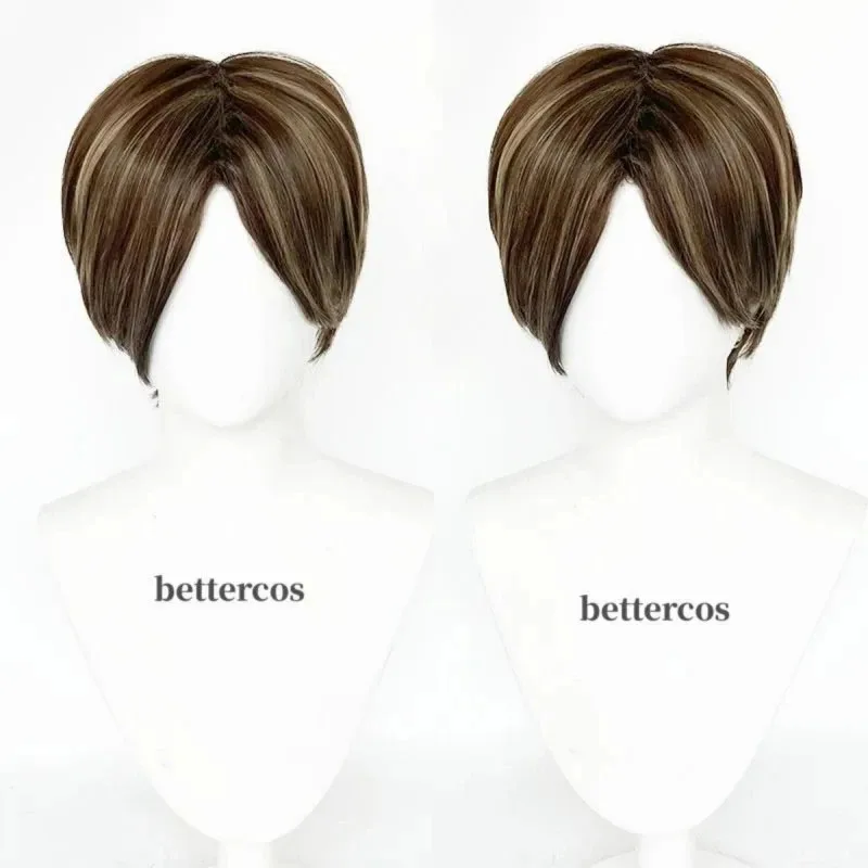 ليون سكوت كينيدي قصير اللون البني يسلط الضوء على شعر مستعار مقاوم للحرارة + غطاء شعر مستعار مجاني