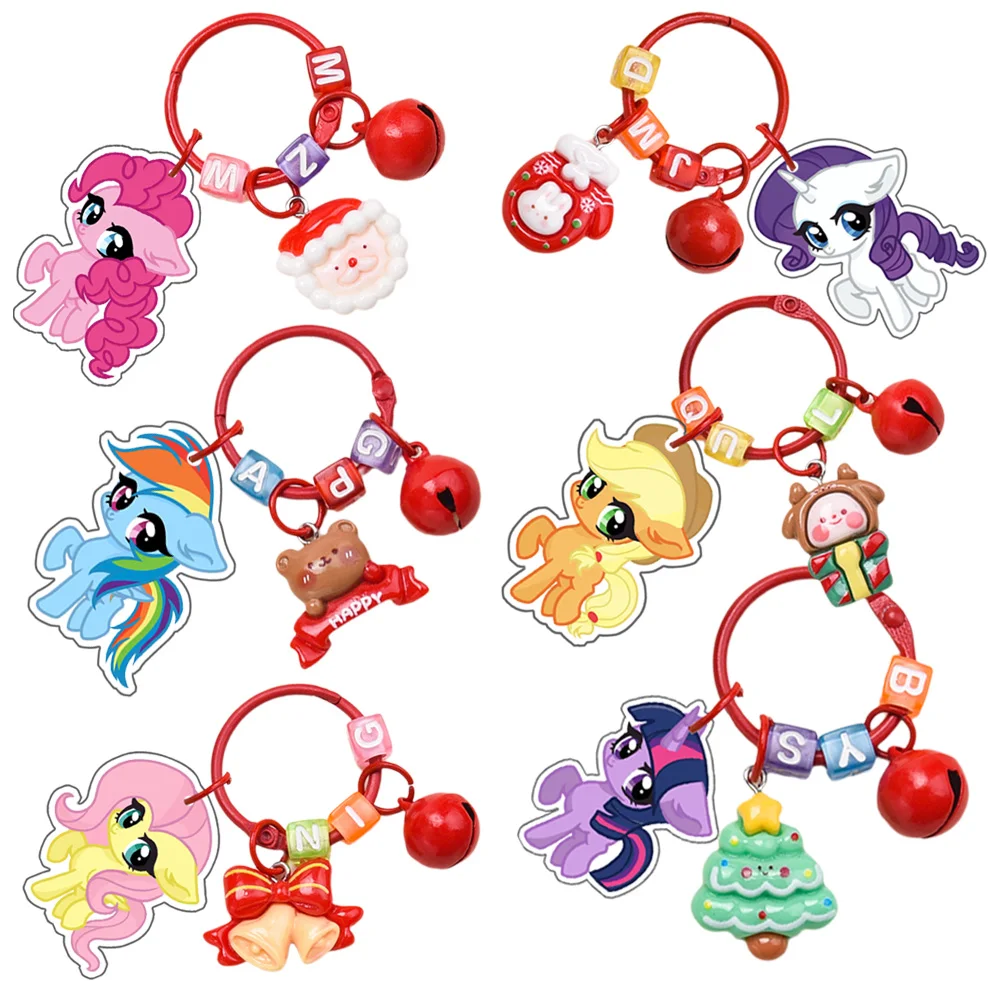 Anime My Little Pony Christmas Rarity Twilight Sparkle Applejack Rainbow Dash Fluttershy Pinkie Pie Acrylic Bag Keychain Gifts