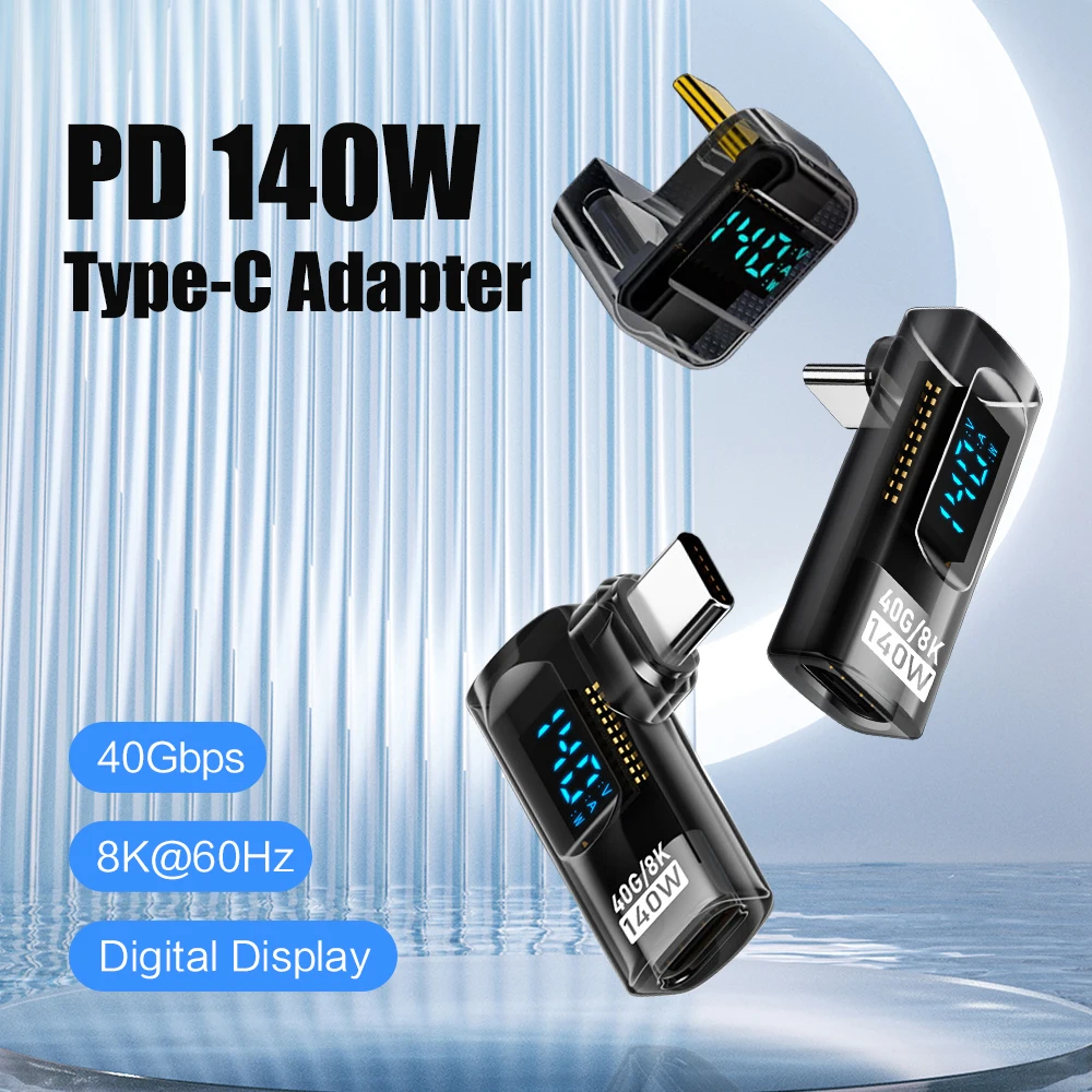 40Gbps 8K@60Hz 90 Degree USB C Adapter Digital Display Type C Adapter PD 140W USB-C Male to Female Connector for iPhone 16 iPad