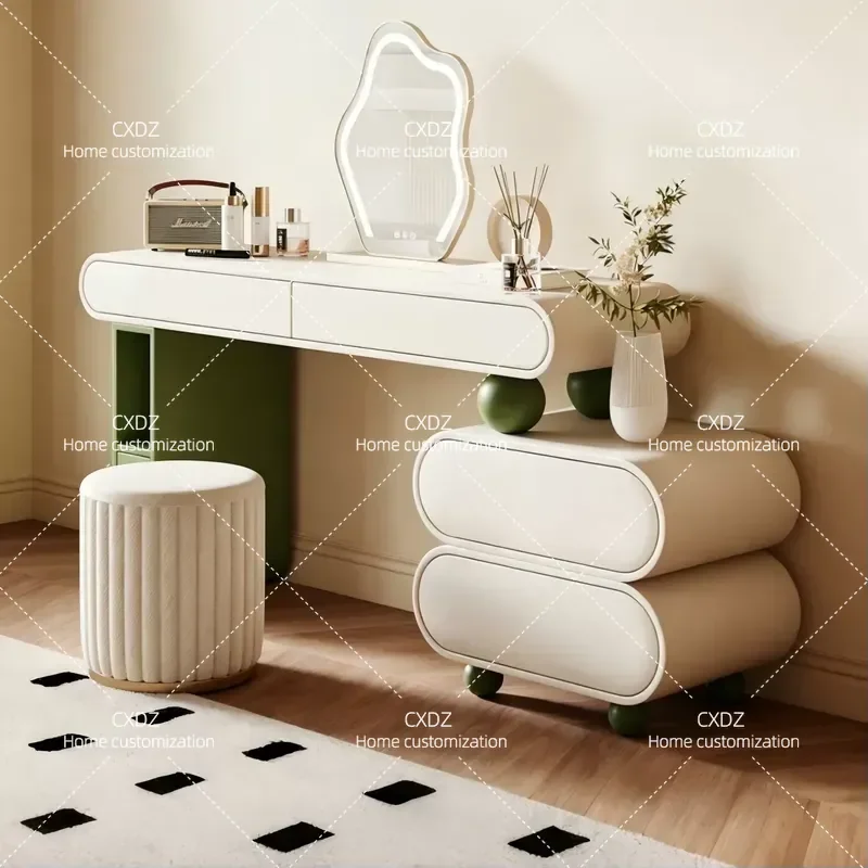 Cream Modern Minimalist Dressing Table Bedroom Vanity Desk with Mirror Home Furniture Writing Table Makeup Station