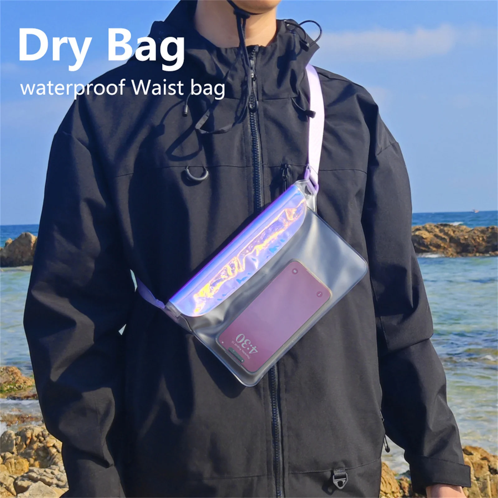 PVC Waterproof Phone Dry Bag Transparent Touch Screen IPX8 Waterproof 22x17.5cm for Beach Pool Rafting Swimming Outdoor