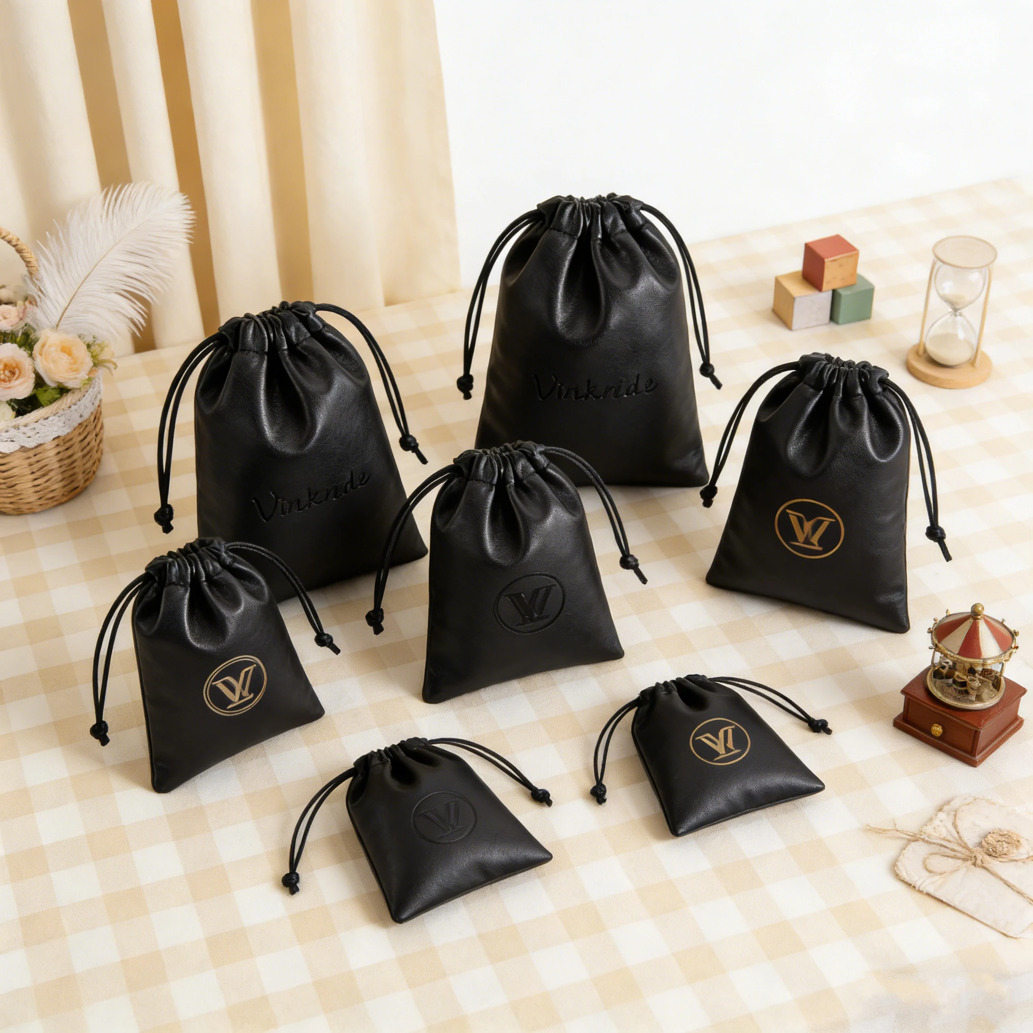 

Bulk 50-Pack Customized Jewelry 8x10cm Pu Leather Drawstring Bag Gift Earring Cosmetic Wig Organizer Storage Packaging Pouches