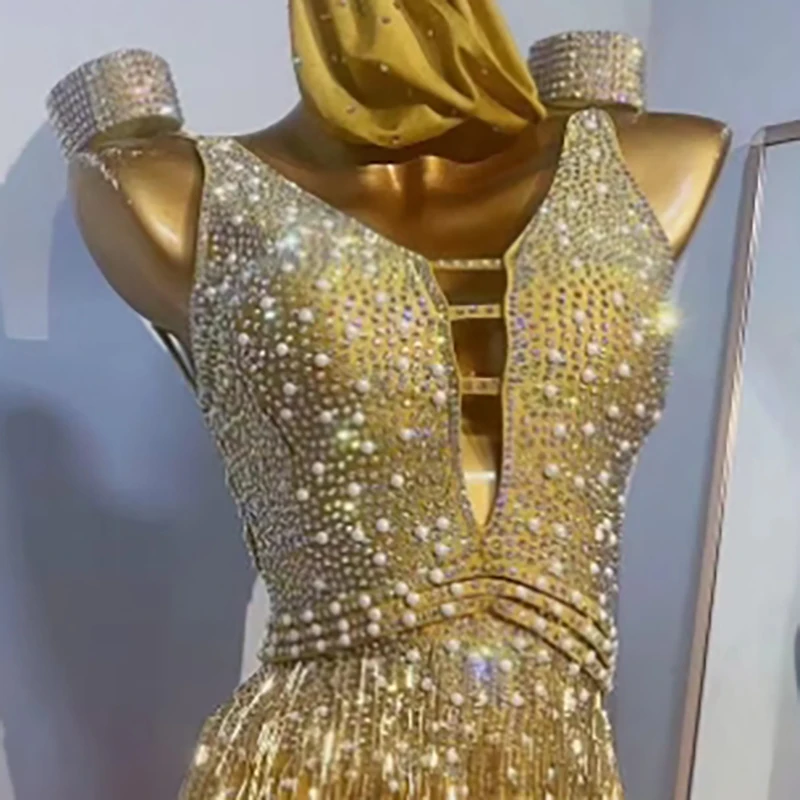 فستان احترافي للرقص اللاتيني عالي الجودة مخصص من حجر الراين واللؤلؤ السامبا ملابس احترافية لمرحلة الكبار للسيدات