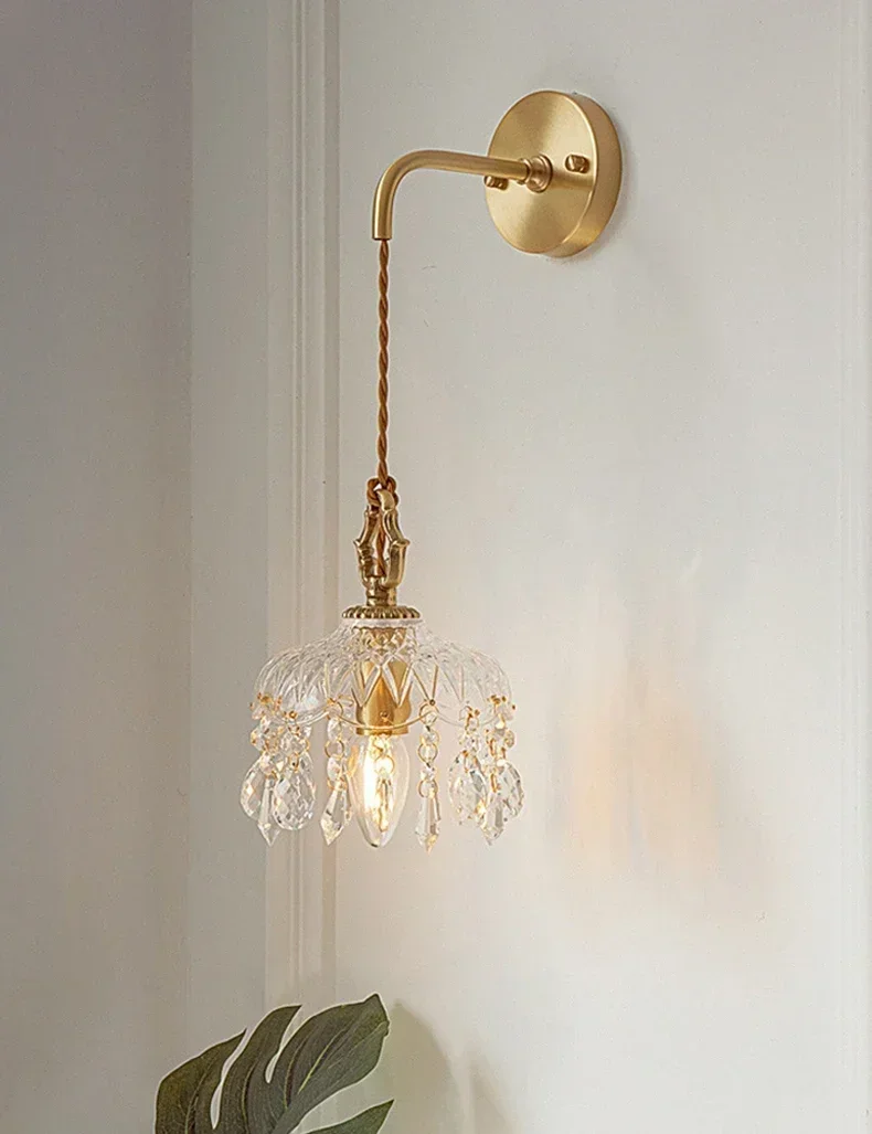 

Modern Minimast Creative Medieval Crystal Wall Lamp Bedroom Bedside Living Room Luxury French Led Pendant Ceiling Lights Glass