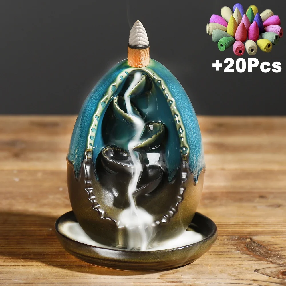 

Incense Cone Handmade Ceramics Overglaze Color Waterfall Cute Egg Landscape Backflow Censer