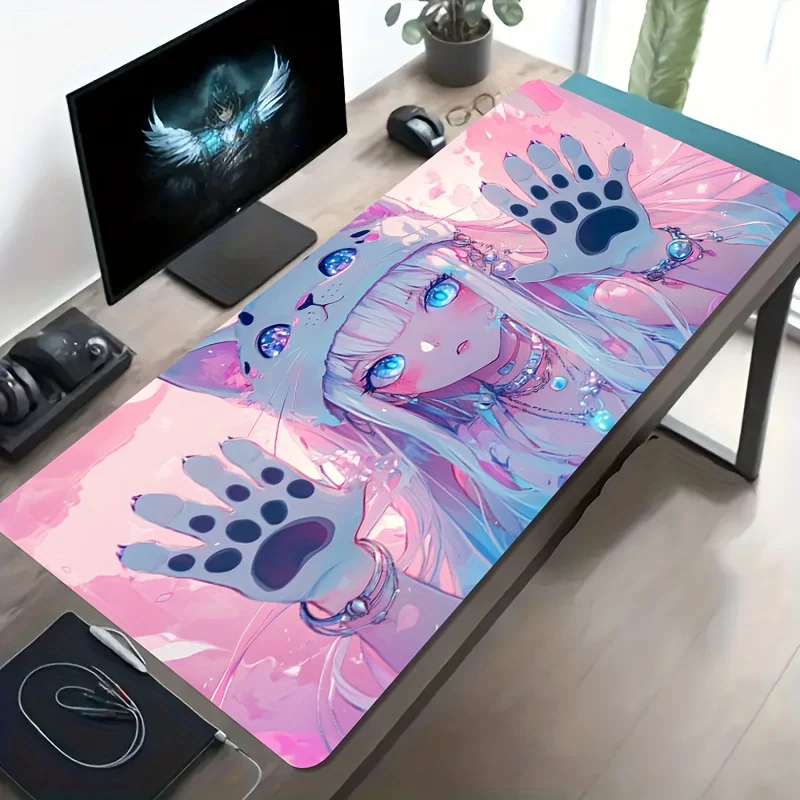 

Большой коврик для мыши с милым дизайном аниме-девушки с кошачьими ушками, нескользящая моющаяся резиновая основа, настольный коврик для ПК и офиса для геймеров