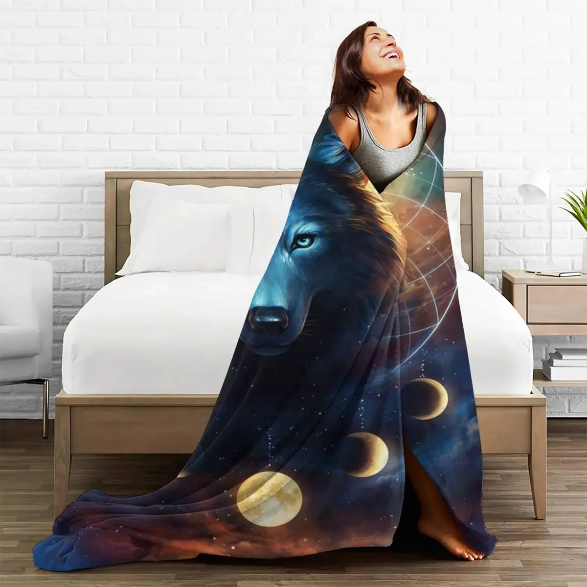 

Dreamcatcher Wolf Baby Blanket Velvet Summer Animal Ultra-Soft Portable Throw Blankets for Sofa Travel Plush Thin Quilt