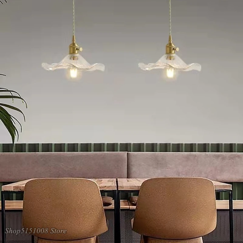 المنزل بسيط قلادة LED تركيبات إضاءة غرفة نوم غرفة المعيشة بار الزجاج الملون النحاس مصباح معلق اديسون مُثبتة في السقف مصباح #2