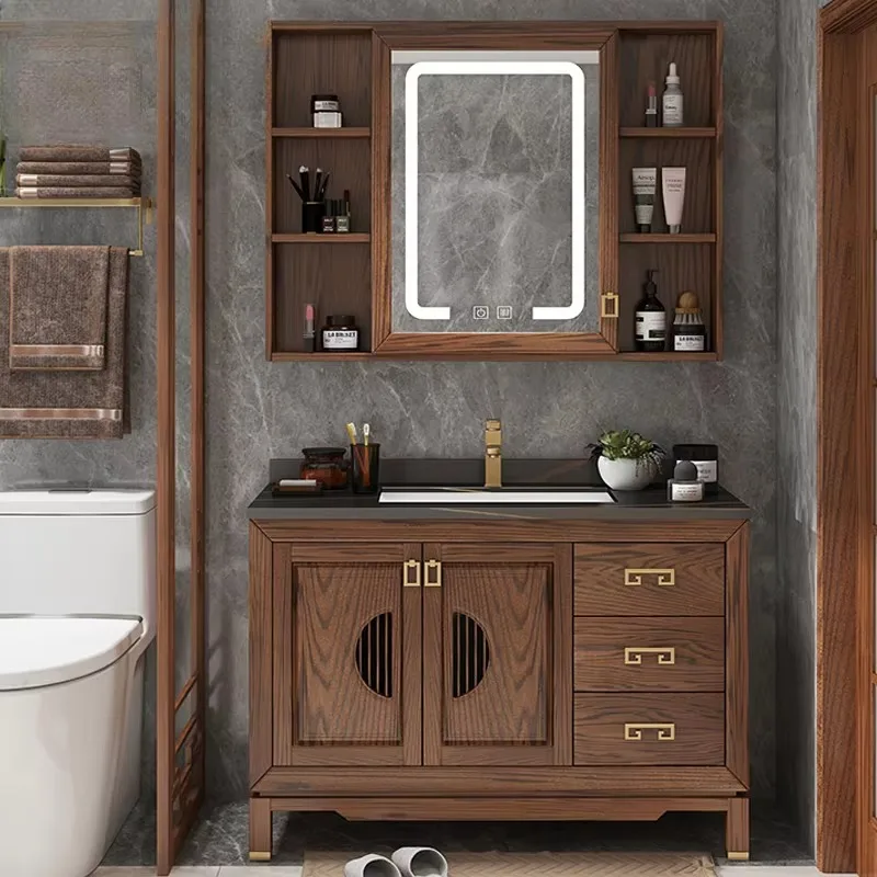 

Shelf Organizer Bathroom Cabinet Led Lighting Toilet Drawers Bathroom Vanity Space Saving Wood Meuble Salle De Bain Furniture