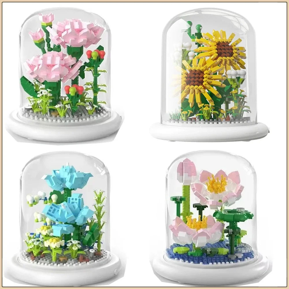 

Creative DIY Flower Assembly Building Blocks Simulated Sunflower Jasmine Tulip Model Puzzle Toy Home Decorations Boys Girls Gift