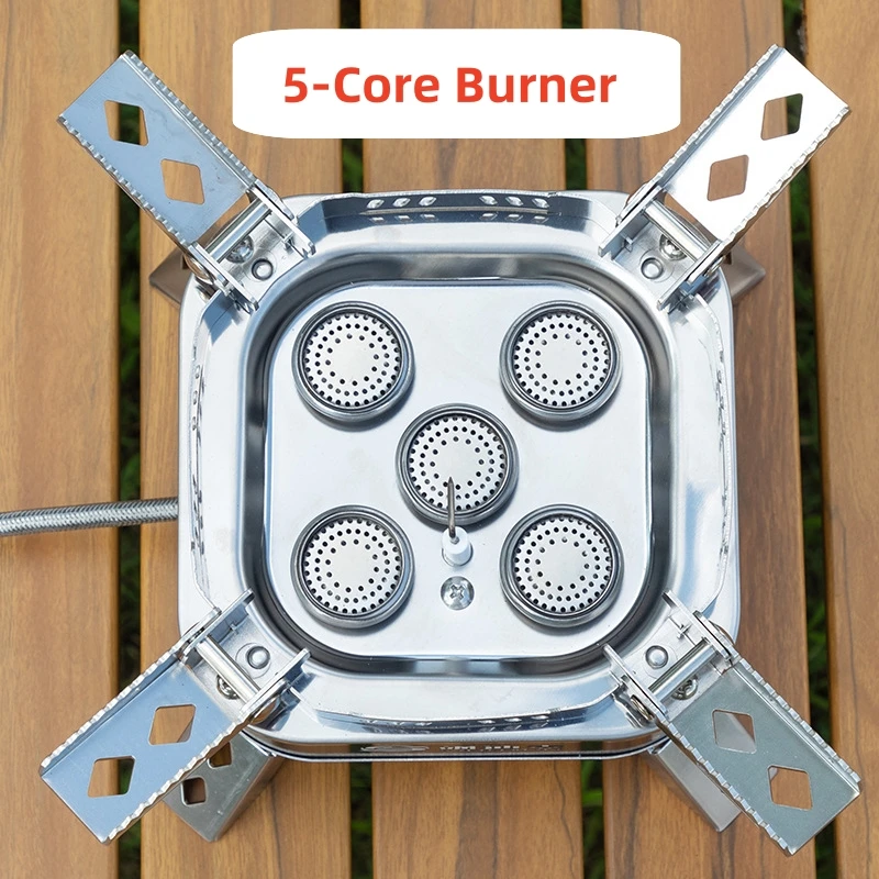 Windproof 5-Core Tourist Gas Burner Camping Stove Portable 15800W High-Power Strong Fire Outdoor Gas Stove Camping Equipment