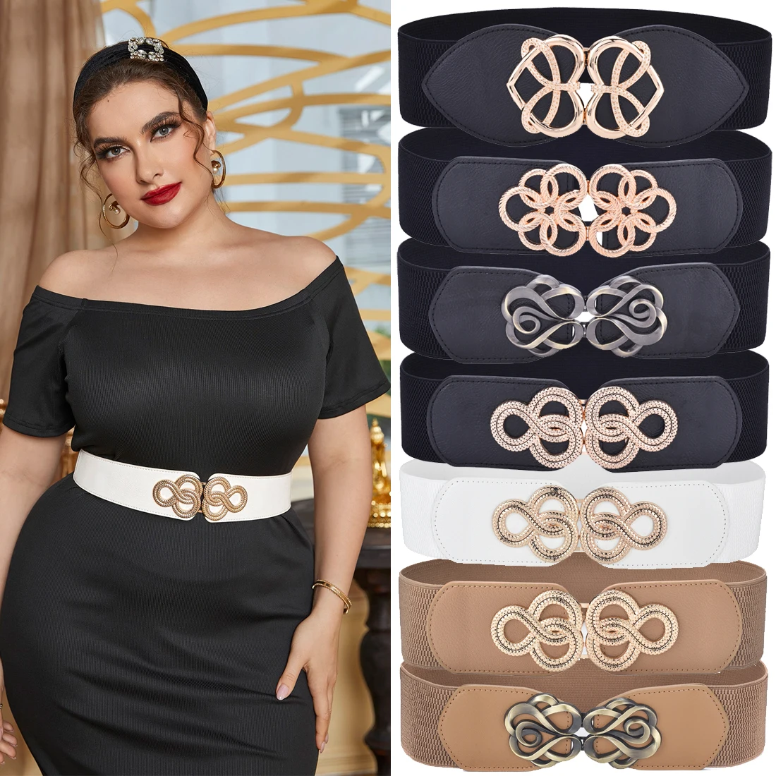 Women Wide Elastic Waist Belt Vintage Stretchy Waistband for Ladies Dresses