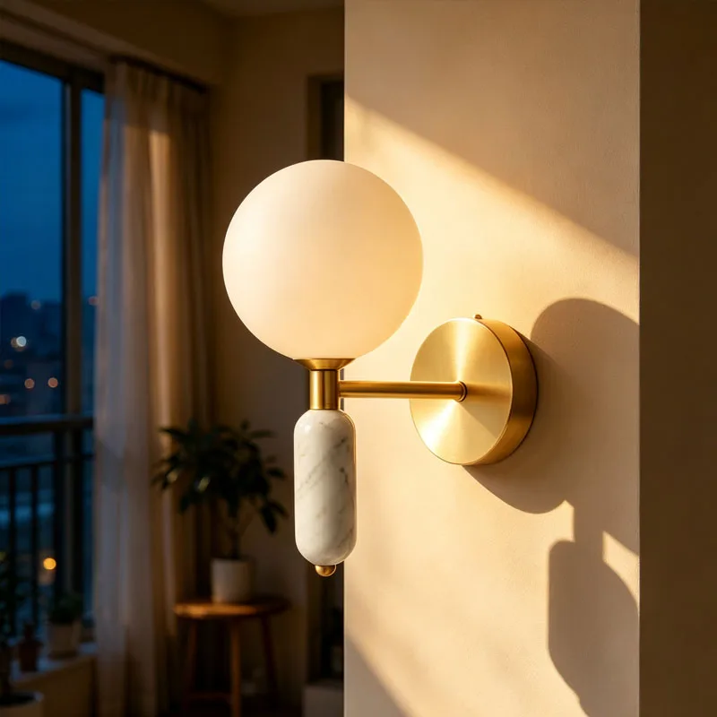 Modern Glass Led Wall Lamps Nordic Marble Home Hotel Decor Lighting Living Room Bedroom Aisle Stairs Sconce Light Fixture