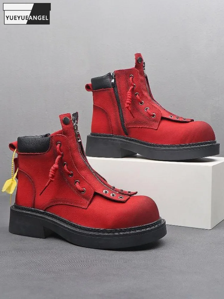 

Winter British Style Men Handmade Cowhide High Top Shoes Comfortable Genuine Leather Footwear Round Toe Keep Warm Ankle Boots