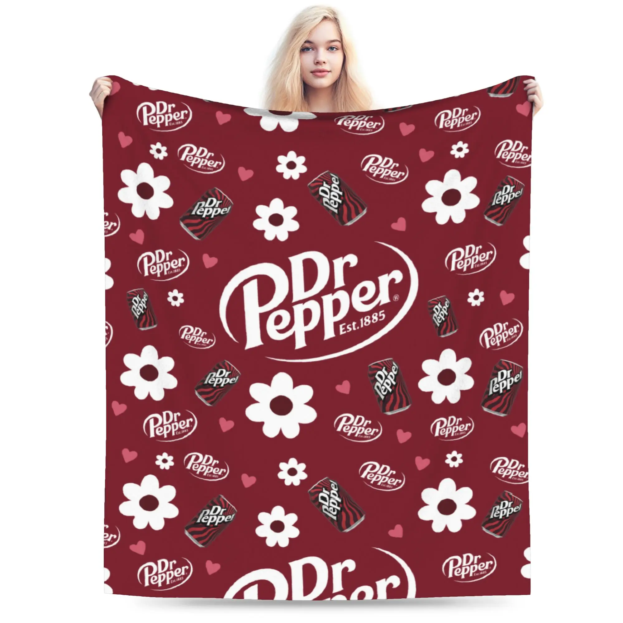 Custom Unique Peppers Print Blanket Soft Flannel Fleece Warm Dr. Soda Est Throw Blankets for Office Bedroom Couch Bedspreads