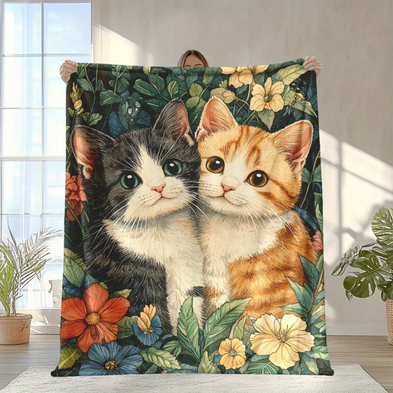 Manta de Franela con Estampado de Gato Tabby Naranja Gordo y Perezoso, Manta Suave y Ligera con Diseño Divertido