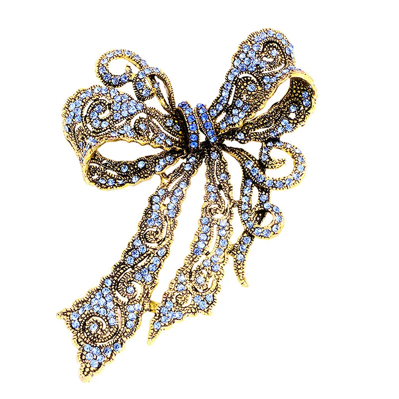 1 Pc Women\'s Rhinestone Bowknot Brooch Alloy Retro Bow Corsage Pin Accessories