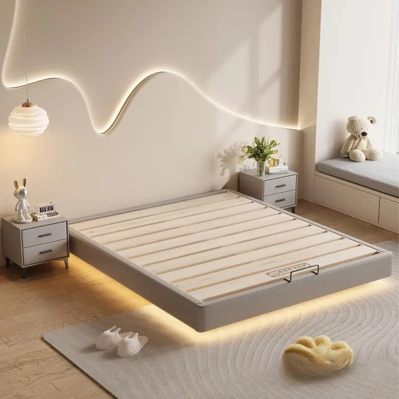 Suspended bed without bedside bed row skeleton bed, small apartment solid wood bed shelf