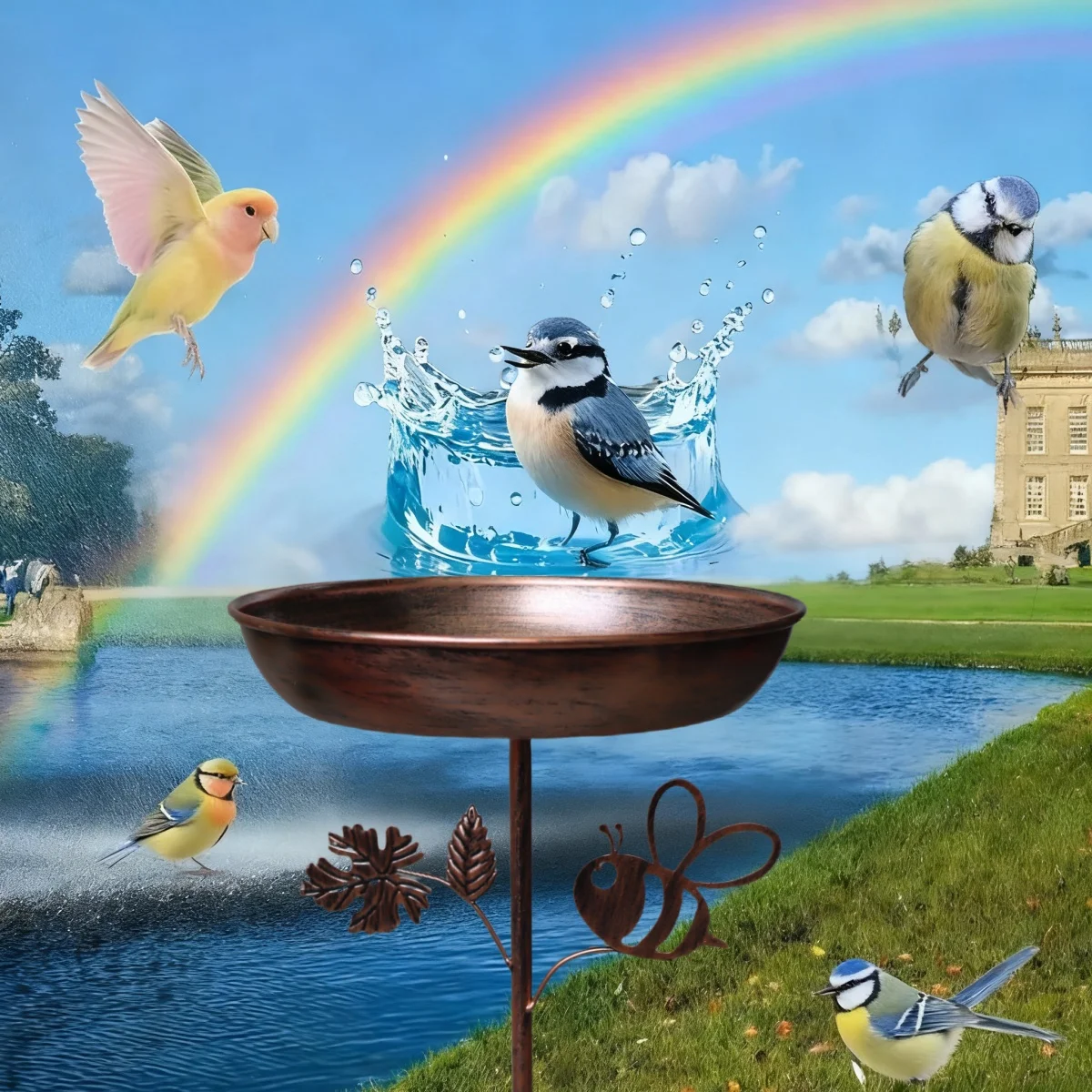 

Цельная винтажная ванна из кованого железа для птиц на открытом воздухе, украшение в виде пчелы и цветов, классическая эстетика, изысканное мастерство, рождественское украшение, не требуется электричество, подходит как рождественский подарок для семьи и д